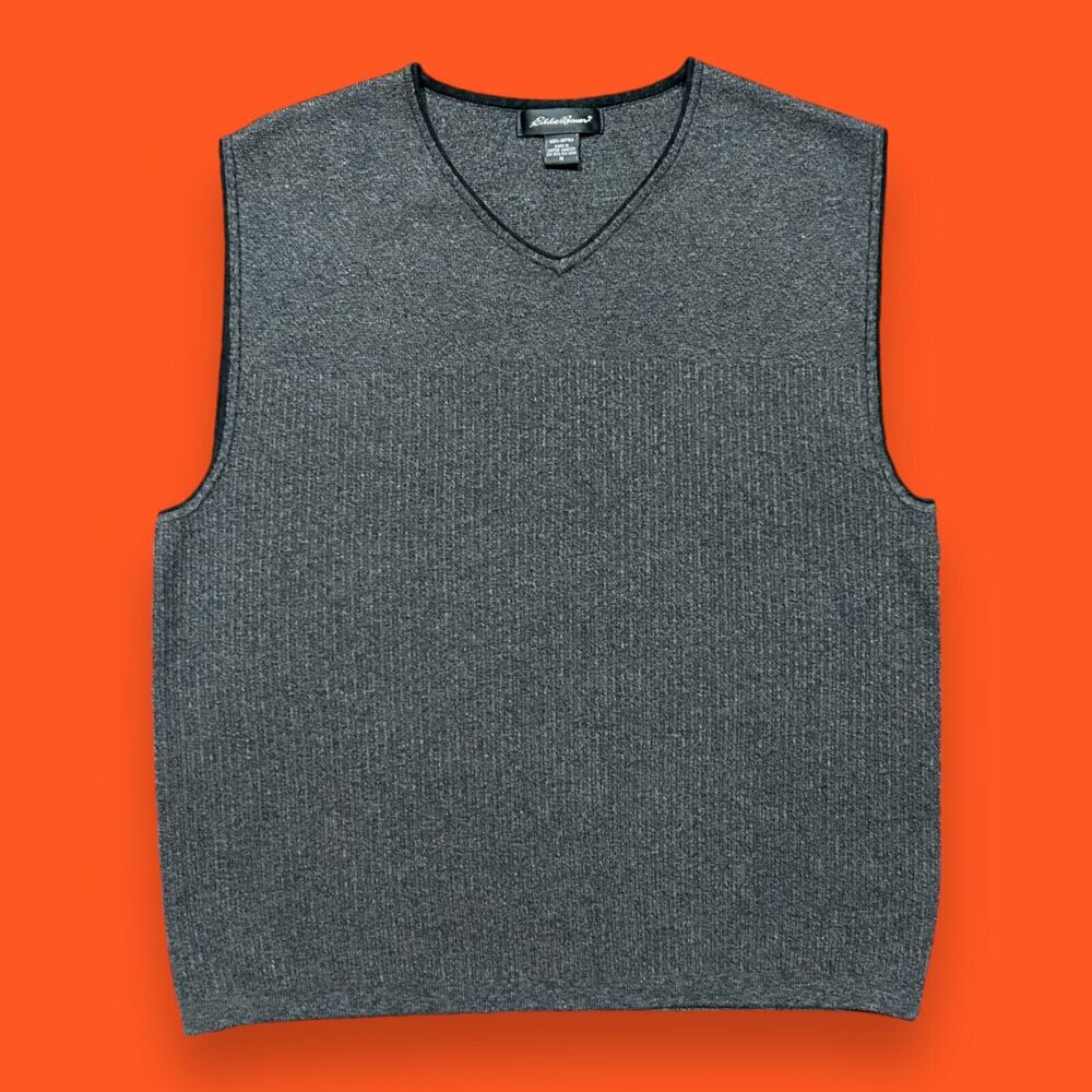 Eddie Bauer Sweater Vest Ribbed Cotton y2k Gray Size Medium